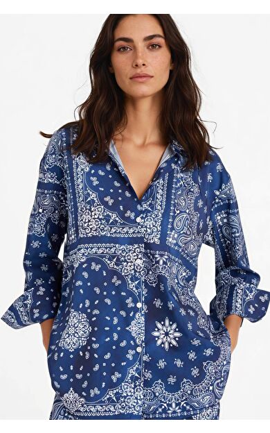 DeFacto Regular Fit Şal Desenli Plaj Gömleği-Fall in Love F8334AX25HSNV241