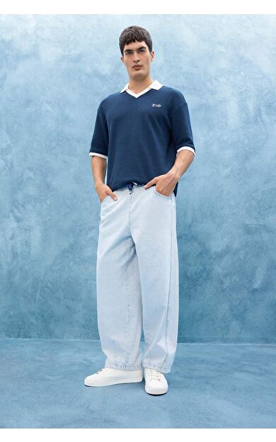 Barrel Fit Geniş Paça Jean Yıkamalı Pantolon