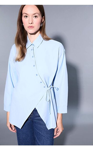 DeFacto Regular Fit Gömlek Yaka Poplin Uzun Kollu Tunik