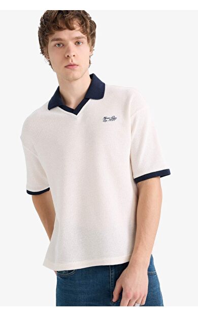 Dokulu Boxy Fit Polo Tişört