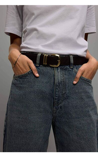 Kadın Dikdörtgen Toka Suni Deri Jean Kemeri