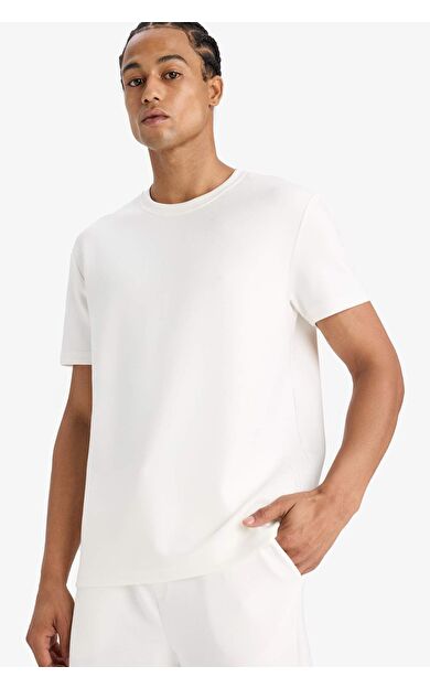 DeFactoFit Standart Fit Bisiklet Yaka Yan Baskılı Baskılı Sporcu Kısa Kollu Tişört