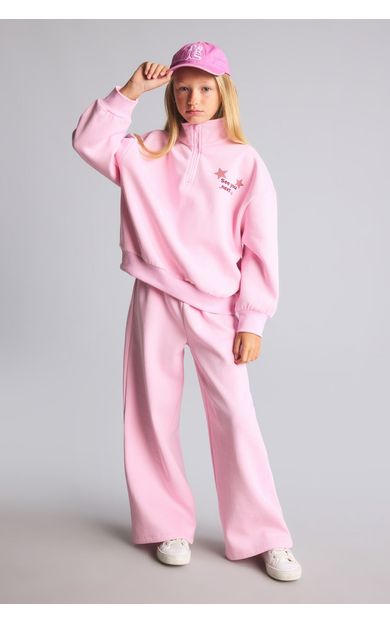 DeFacto Baskılı Yarım Fermuarlı Sweatshirt Geniş Paça Eşofman Altı 2'li Takım Kız Çocuk
