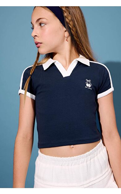 DeFacto Kız Çocuk Slim Fit Dar Kesim Polo Yaka Meyve Baskılı Kısa Kollu Polo Tişört