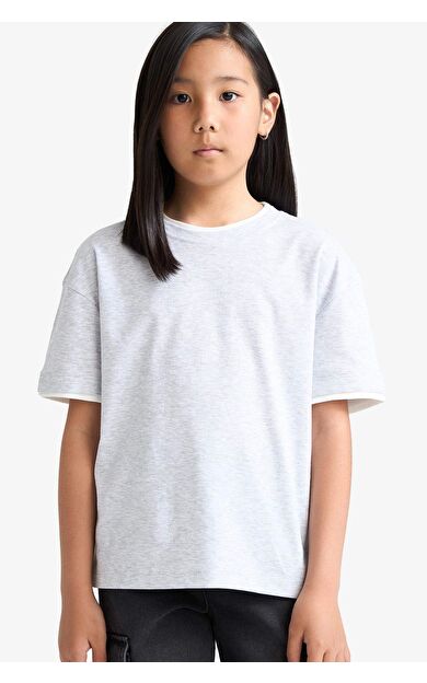 DeFacto Kız Çocuk Relax Fit Ribana Kısa Kollu Tişört F8488A825HSGR93