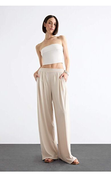 Esnek Belli Geniş Paça Pantolon F8507AX25SMER37
