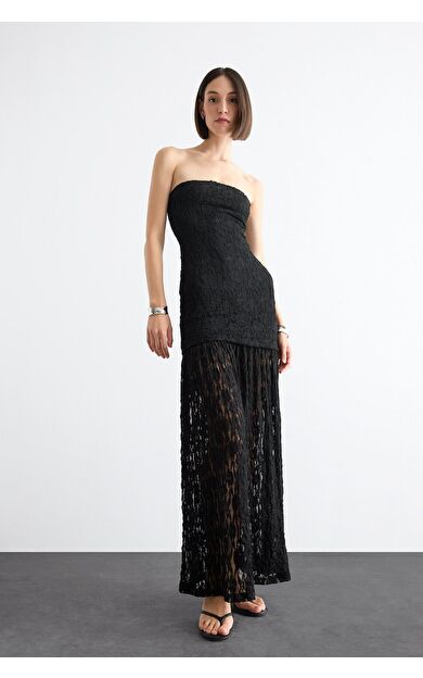 DeFacto Slim Fit Dantel Maxi Siyah Etek
