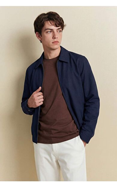 Regular Fıt Gömlek Yaka Fermuarlı Pamuklu Mont