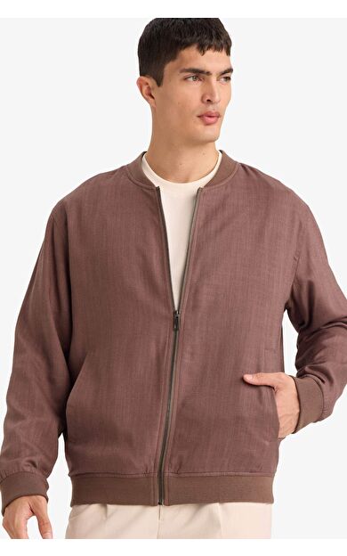 Keten Karışımlı Fermuarlı Mont