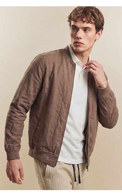 Keten Karışımlı Fermuarlı Mont