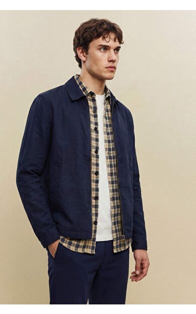 Regular Fıt Fermuarlı Keten Karışımlı Mont