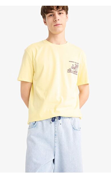 DeFacto Regular Fit Bisiklet Yaka Baskılı Kısa Kollu Tişört F8542AX25HSYL115