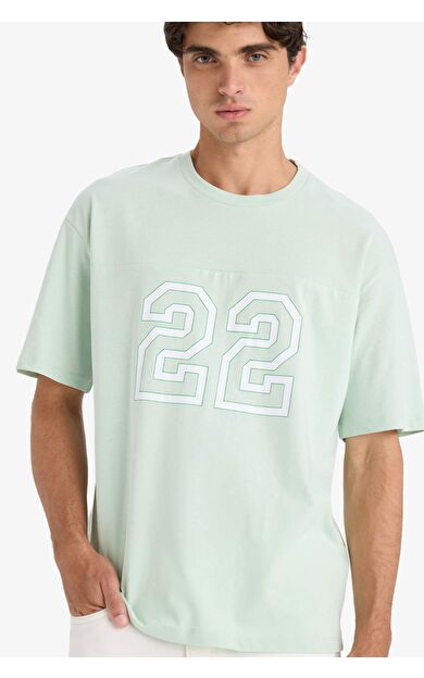 DeFacto Boxy Fit Bisiklet Yaka Baskılı Kısa Kollu Tişört F8565AX25HSGN1180