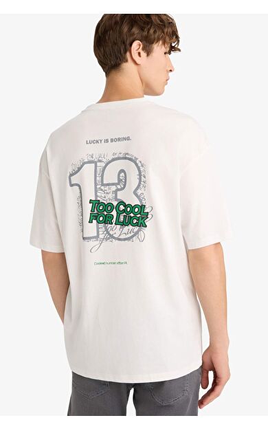 DeFacto Boxy Fit Bisiklet Yaka Baskılı Kısa Kollu Tişört F8566AX25HSWT34