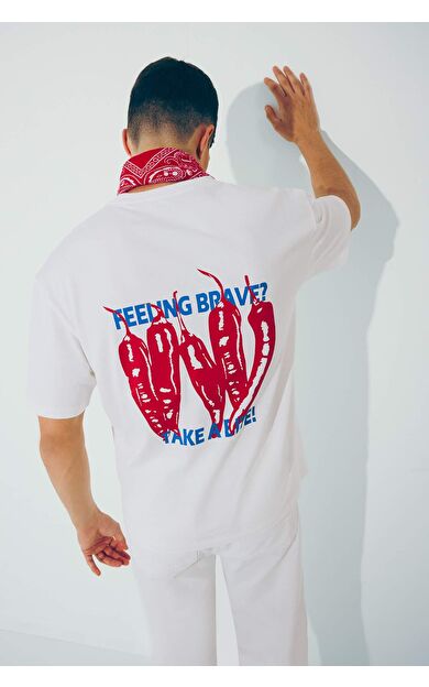 DeFacto Boxy Fit Bisiklet Yaka Sırt Baskılı Kısa Kollu Tişört F8568AX25HSWT32