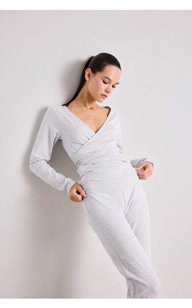 DeFacto Kuşaklı Uzun Kollu Tişört-Fall in Love Loungewear