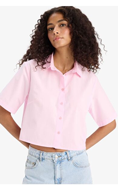 DeFacto Regular Fit Gömlek Yaka Poplin Kısa Kollu Gömlek F8580AX25SMPN205