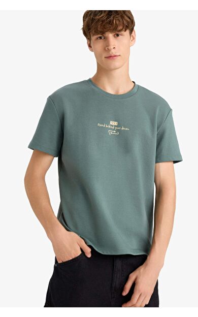 DeFacto Boxy Fit Bisiklet Yaka Baskılı Kısa Kollu Tişört F8592AX25HSGN829