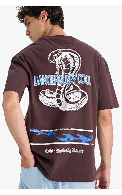 DeFacto Boxy Fit Bisiklet Yaka Baskılı Kısa Kollu Tişört F8593AX25HSBN192