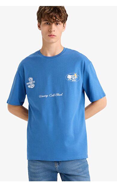 DeFacto Boxy Fit Bisiklet Yaka Baskılı Kısa Kollu Tişört F8594AX25HSBE410