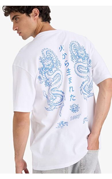 DeFacto Boxy Fit Bisiklet Yaka Sırt Baskılı Kısa Kollu Tişört F8595AX25HSWT34