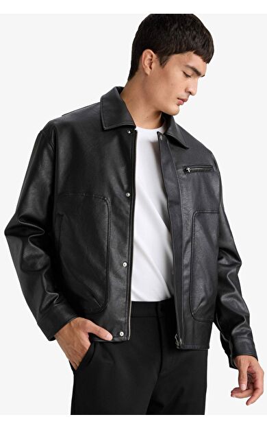 Oversize Geniş Kalıp Suni Deri Mont