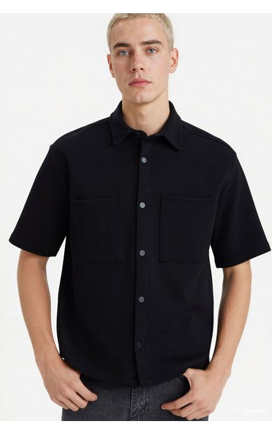 DeFacto %100 Pamuk Boxy Fit Gömlek Siyah F8616AX26SPBK81
