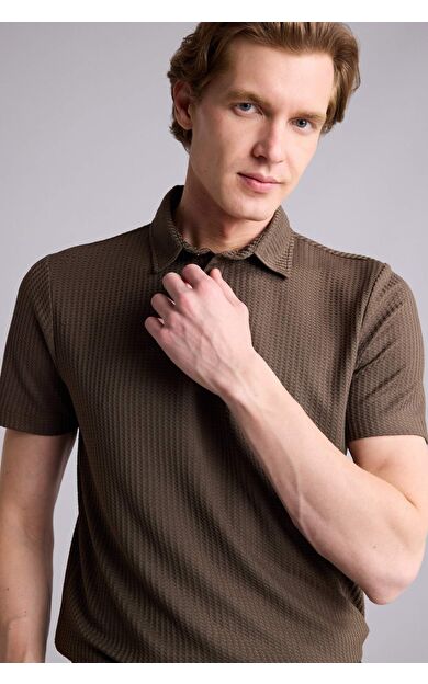 DeFacto Slım Fıt Polo Yaka Waffle Kısa Kollu Polo Tişört