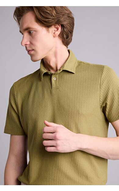 DeFacto Slım Fıt Polo Yaka Waffle Kısa Kollu Polo Tişört
