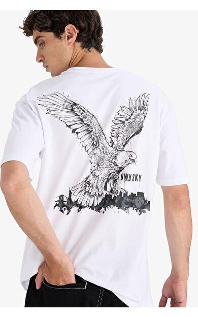 DeFacto Boxy Fit Bisiklet Yaka Sırt Baskılı Kısa Kollu Tişört F8649AX25HSWT34