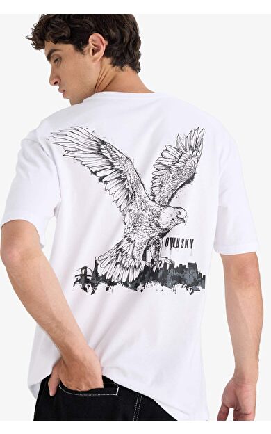 DeFacto Boxy Fit Bisiklet Yaka Sırt Baskılı Kısa Kollu Tişört F8649AX25HSWT34