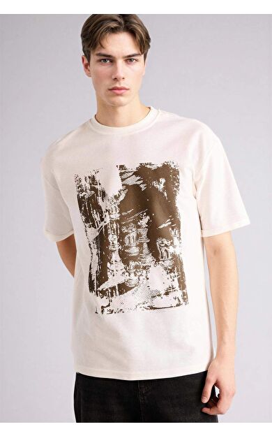 %100 Pamuk Boxy Fit Baskılı Tişört