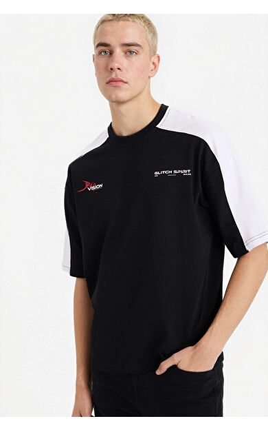 Loose Fit Bisiklet Yaka Baskılı Kısa Kollu Tişört