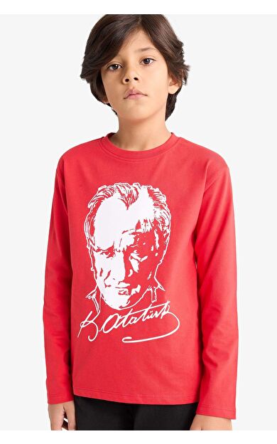 Erkek Çocuk 29 Ekim Cumhuriyet Bayramı Regular Fit Bisiklet Yaka Baskılı Uzun Kollu Tişört