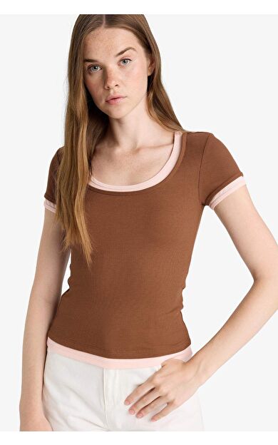 DeFacto U Yaka Fitilli Kaşkorse Kısa Kollu Tişört F8743AX25AUBN164