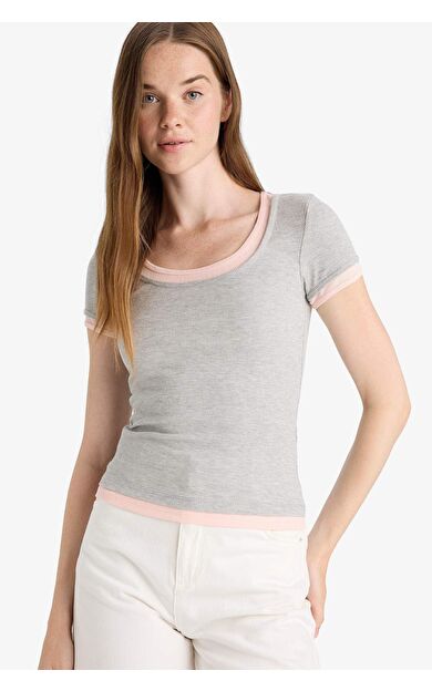 DeFacto U Yaka Fitilli Kaşkorse Kısa Kollu Tişört F8743AX25AUGR256