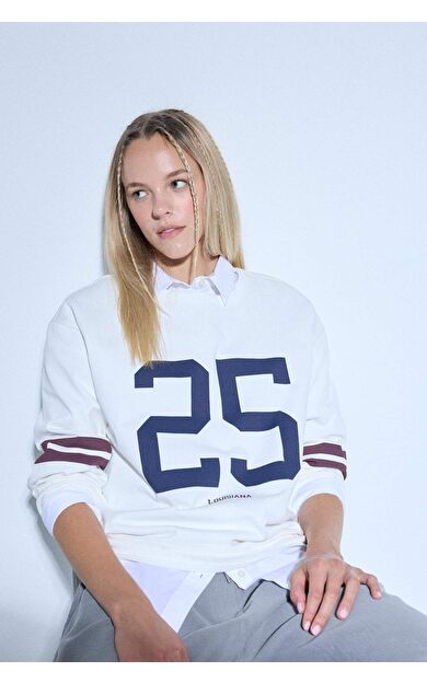 DeFacto Loose Fit Bisiklet Yaka Baskılı Sweatshirt