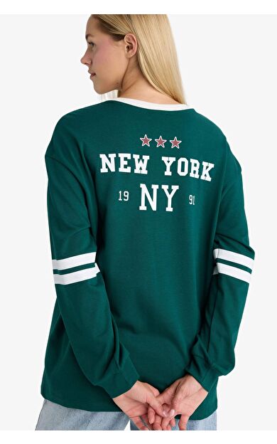 DeFacto Loose Fit Bisiklet Yaka Sırt Baskılı Sweatshirt