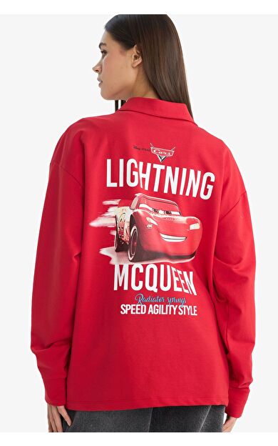 DeFacto Coool Cars Oversize Geniş Kalıp Polo Yaka Baskılı Sweatshirt