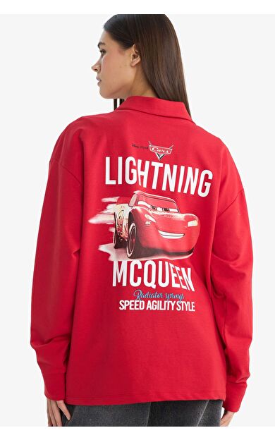 Coool Cars Oversize Geniş Kalıp Polo Yaka Baskılı Sweatshirt