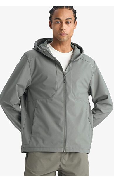 Rüzgar Geçirmez Su İtici 	 Regular Fıt Kapüşonlu Fermuarlı Mont