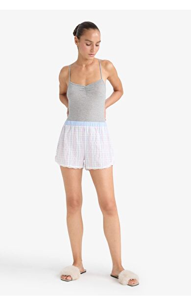 Regular Fit Gofre Dokulu Çizgili Şort Pijama Altı-Fall in Love