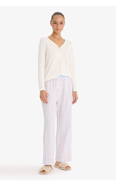 Regular Fit Uzun Boy Gofre Dokulu Pijama Altı-Fall in Love