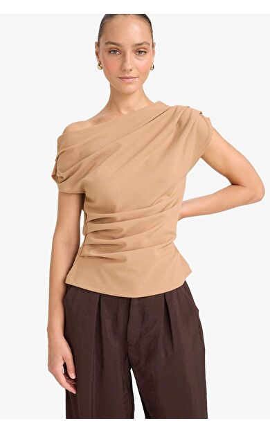 Fitted Basic Düz Tek Omuzlu Bluz F8993AX25SMBG286