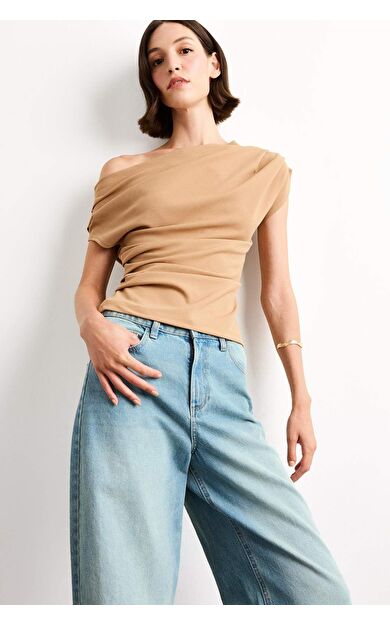 Fitted Basic Düz Tek Omuzlu Bluz F8993AX25SMBN214