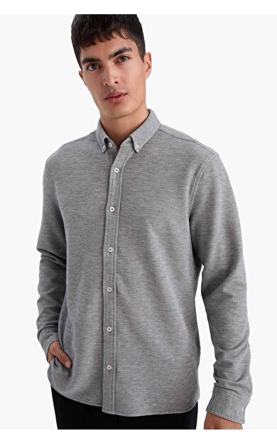 Regular Fıt Polo Yaka Penye Uzun Kollu Gömlek