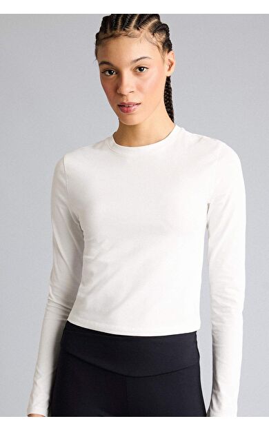 Slım Fıt Dar Kesim Bisiklet Yaka Sporcu Uzun Kollu Tişört