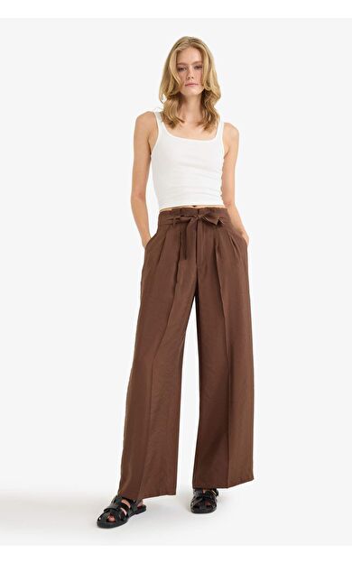 DeFacto Wide Leg Cep Detaylı Paperbag Bel Düz Paça Uzun Boy Modal Pantolon