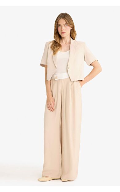 Wide Leg Cep Detaylı Normal Bel Düz Paça Uzun Boy Modal Pantolon