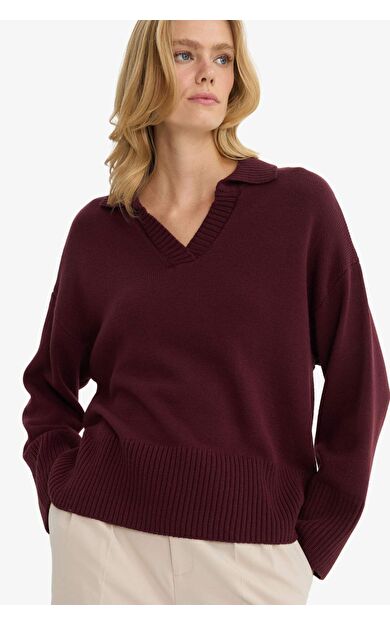 Oversize Geniş Kalıp Polo Yaka Triko Kazak F9126AX25WNBR467